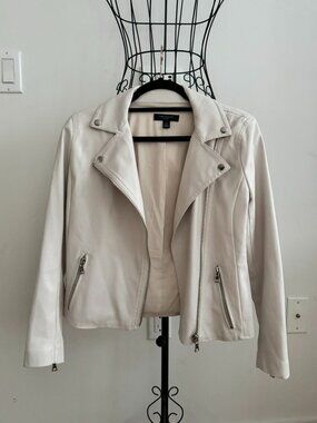 Ann Taylor Ivory Faux Moto Leather Jacket